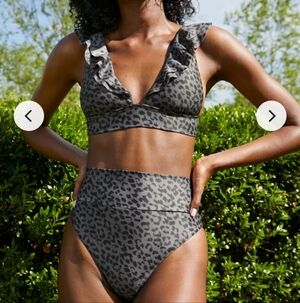 Aerie 2-Piece Swimsuit Flutter Triangle Bikini Top High Waist Cheeky Cut Bottoms